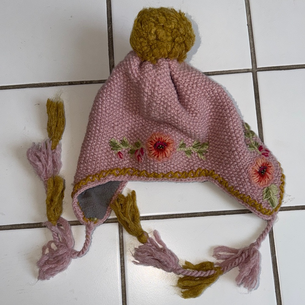 Free People Pink and Gold Knit Hat